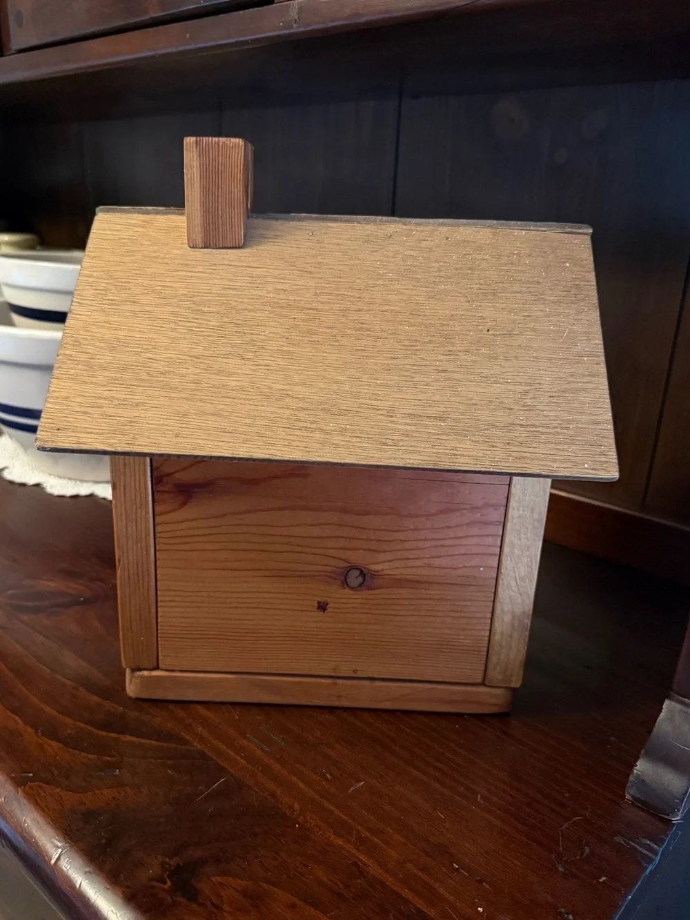 Grandmacore Vintage handmade Wooden House Recipe Box. Flaw